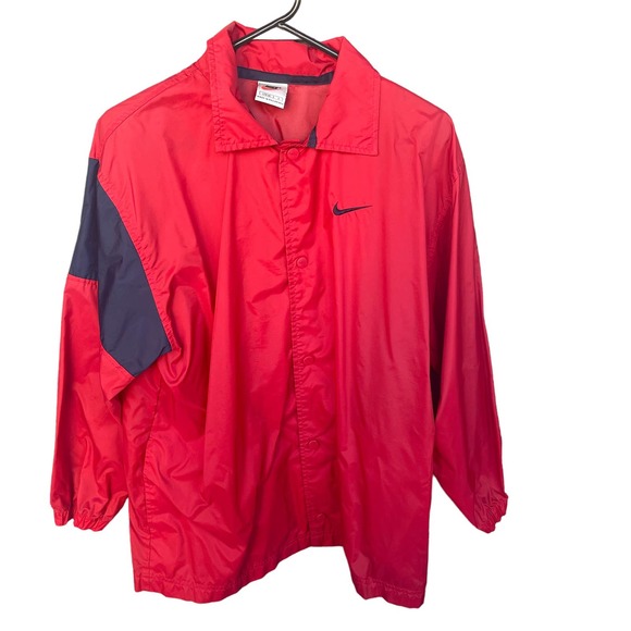 Vintage Nike Windbreaker Jacket Adult Large Red Snap Front Pockets Swoosh 90s - Picture 1 of 14
